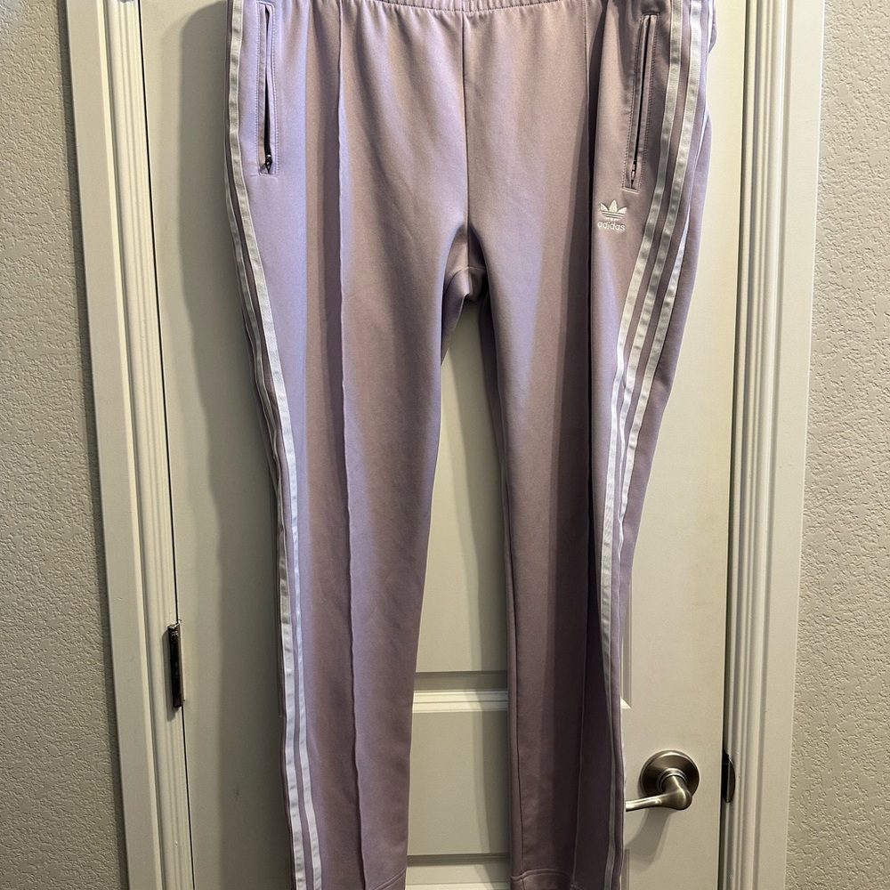 adidas Lavender Track Pants with White 3-Stripes - Picture 2 of 7